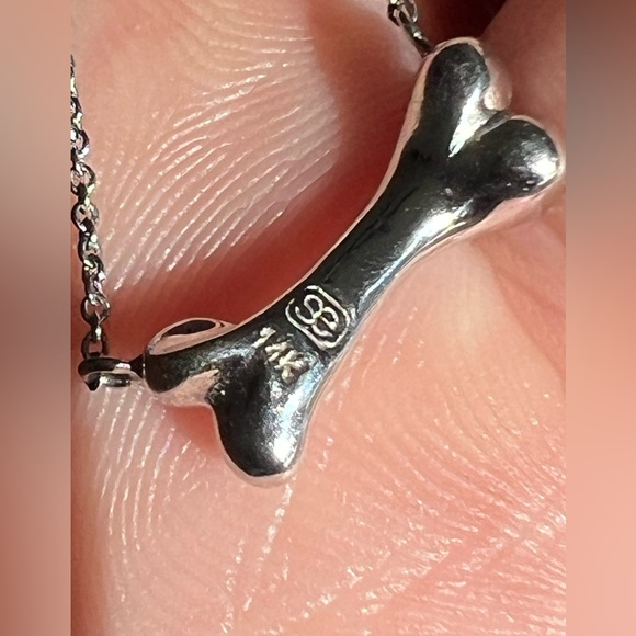 Rare Sydney Evan 14k White Gold Pave Diamond Dog Bone Necklace - Picture 5 of 9